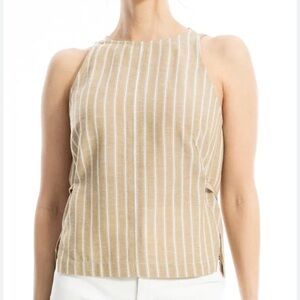 Striped Tan Sleeveless Side Tie Top